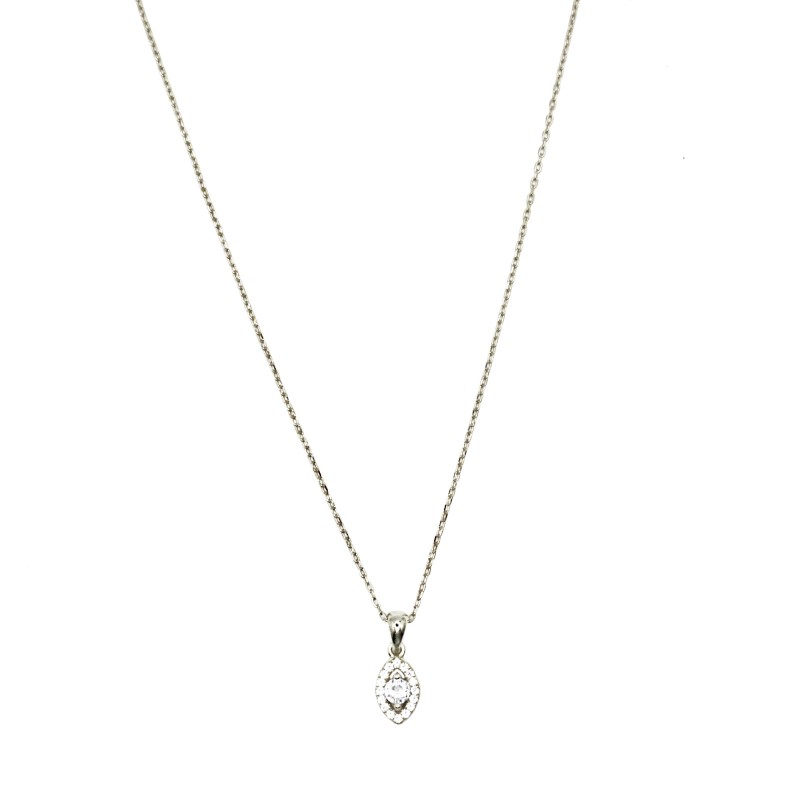 Collana forzatina con ciondolo a spola con punto luce bianco in cornice di zirconi bianchi placcato oro bianco  argento9