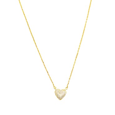 Collana maglia forzatina con cuore bombato a tramezzo zirconato traforato dietro bianco placcata oro giallo in argento 925