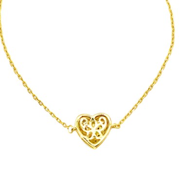 Collana maglia forzatina con cuore bombato a tramezzo zirconato traforato dietro bianco placcata oro giallo in argento 925