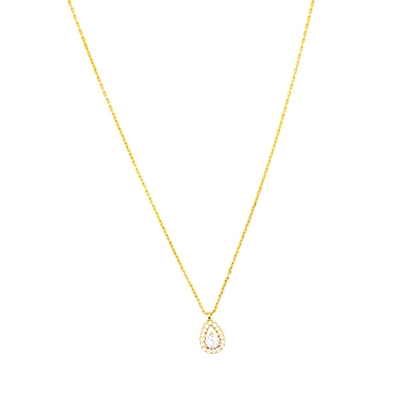 Collana forzatina con ciondolo a goccia con punto luce bianco in cornice di zirconi bianchi placcato oro giallo argento9