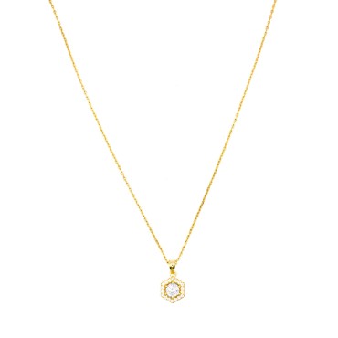 Collana forzatina con ciondolo esagono con punto luce bianco in cornice di zirconi bianchi placcato oro giallo argento925