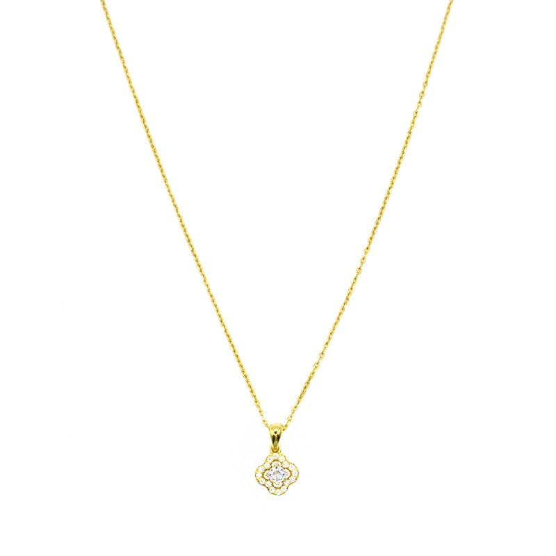 Collana forzatina con ciondolo fiore  con punto luce bianco in cornice di zirconi bianchi placcato oro giallo argento9