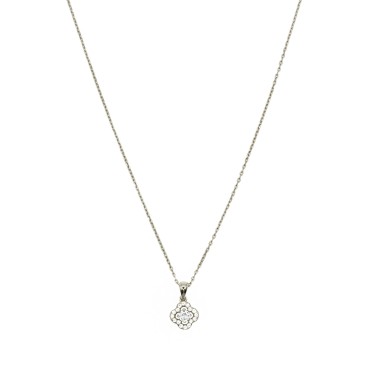 Collana forzatina con ciondolo fiore  con punto luce bianco in cornice di zirconi bianchi placcato oro bianco argento9