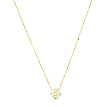 Collana forzatina con ciondolo fiore con punto luce bianco centrale zirconato bianco placcato oro giallo argento925