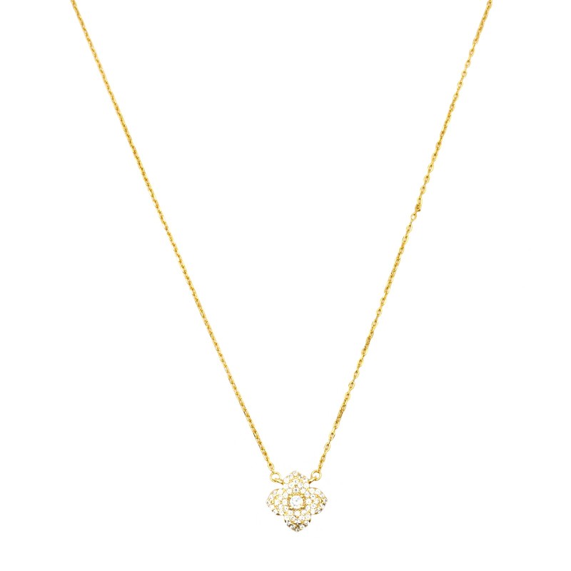 Collana forzatina con ciondolo fiore con punto luce bianco centrale zirconato bianco placcato oro giallo argento925