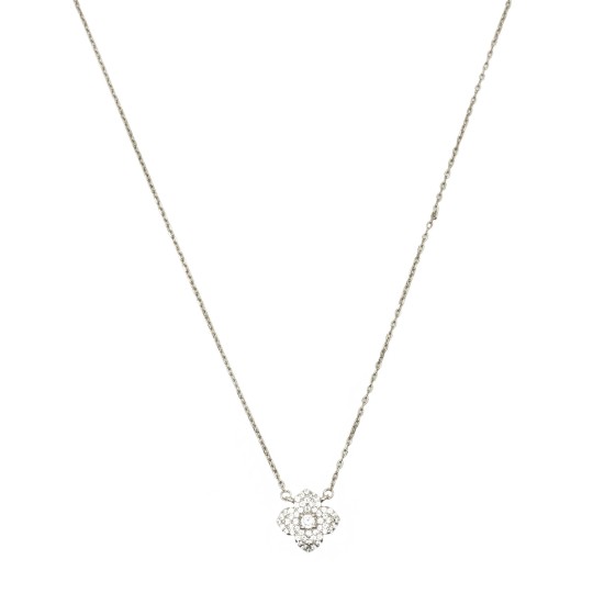 Collana forzatina con ciondolo fiore con punto luce bianco centrale zirconato bianco placcato oro bianco argento925