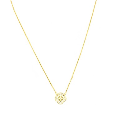Collana forzatina fiore traforato con tondo centrale semizirconato bianco placcato oro giallo argento925