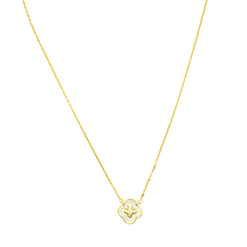 Collana forzatina fiore traforato con tondo centrale semizirconato bianco placcato oro giallo argento925