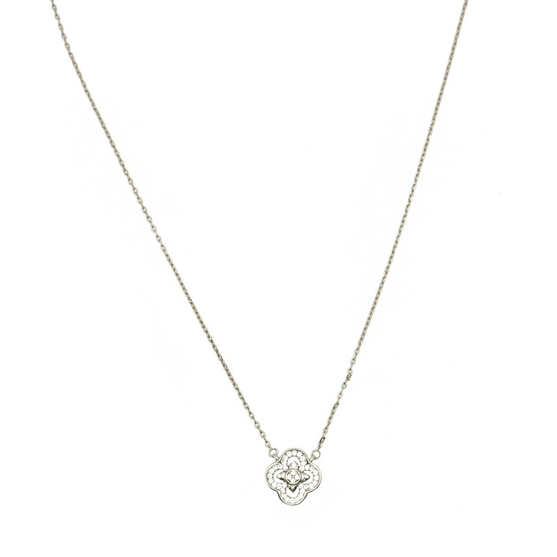 Collana forzatina fiore traforato con tondo centrale semizirconato bianco placcato oro bianco argento925