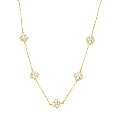 Collana forzatina con 5 fiorI zirconati bianchi placcato oro giallo argento925