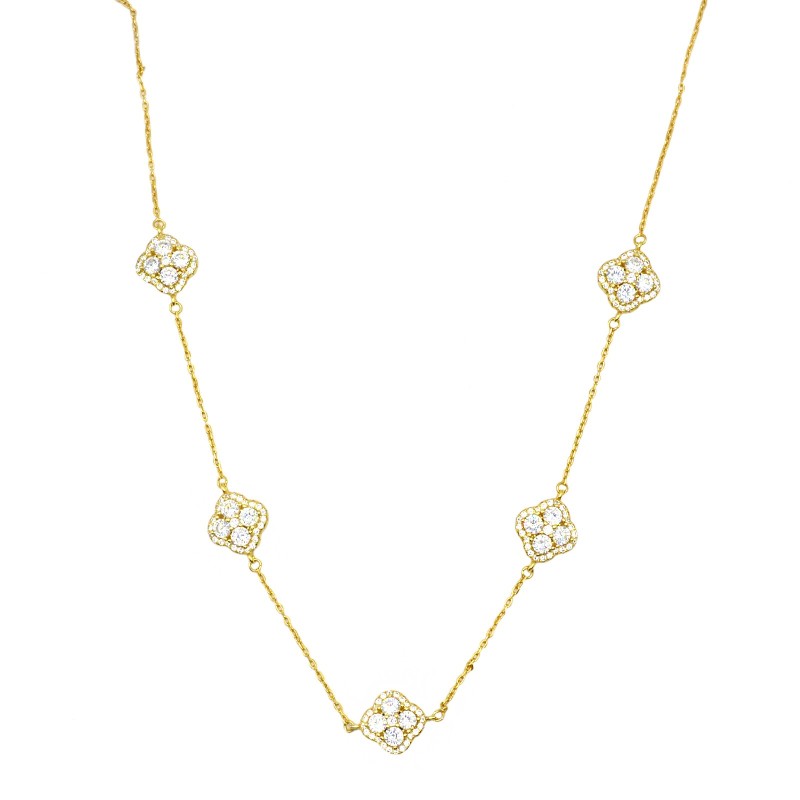 Collana forzatina con 5 fiorI zirconati bianchi placcato oro giallo argento925