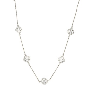 Collana forzatina con 5 fiorI zirconati bianchi placcato oro bianco argento925