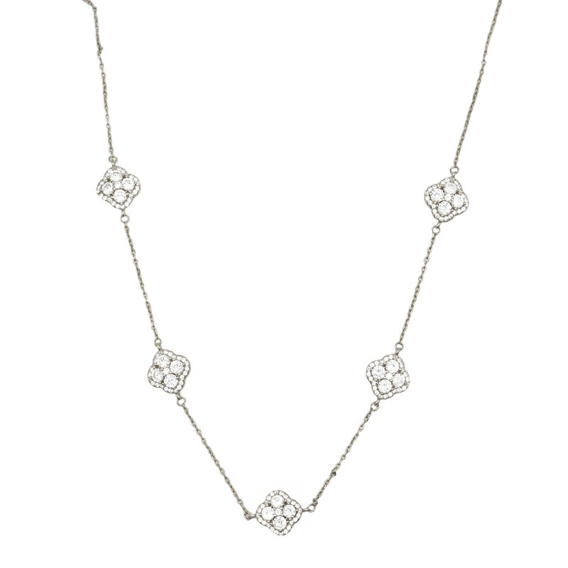 Collana forzatina con 5 fiorI zirconati bianchi placcato oro bianco argento925