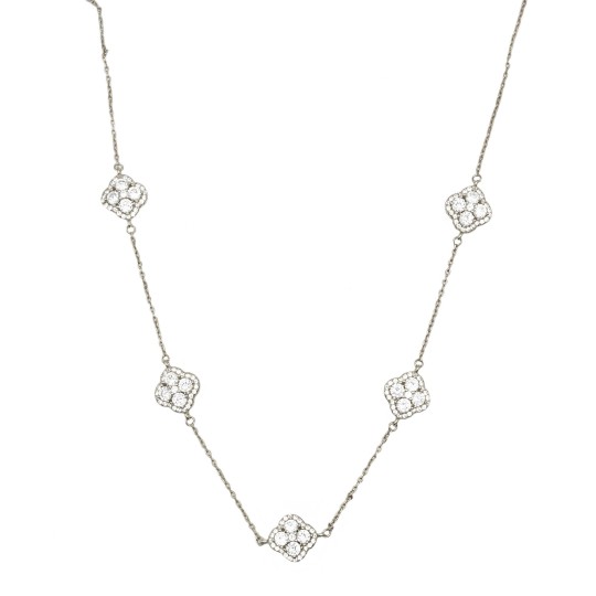 Collana forzatina con 5 fiorI zirconati bianchi placcato oro bianco argento925