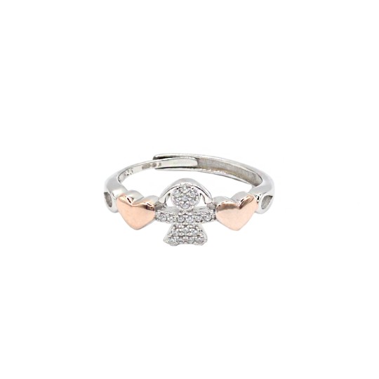 Adjustable white gold-plated ring with semi-zirconia wire infinity in 925 silver