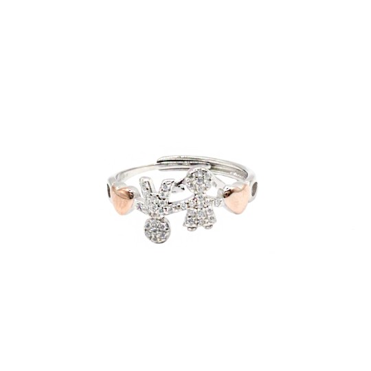 Adjustable white gold-plated ring with semi-zirconia wire infinity in 925 silver