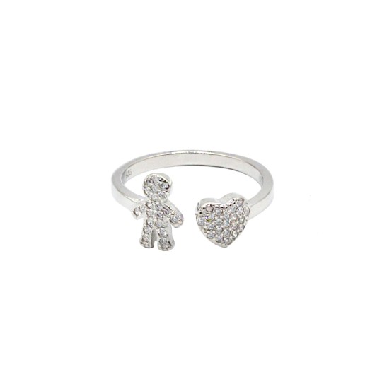 Anello regolabile placcato oro bianco con infinito a filo semi zirconato in argento 925