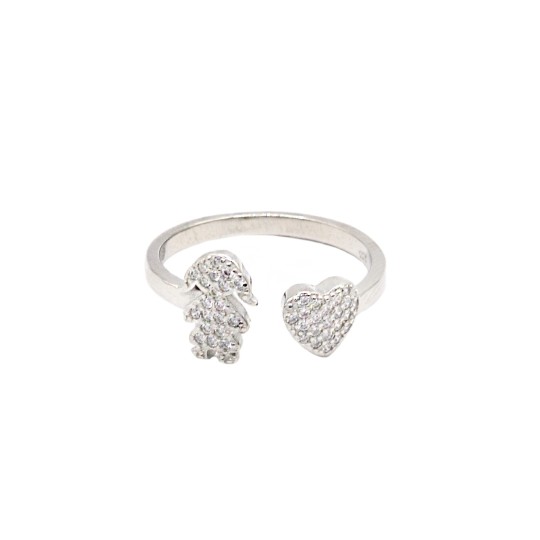 Anello regolabile placcato oro bianco con infinito a filo semi zirconato in argento 925