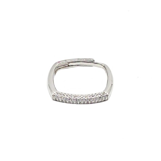 Anello regolabile fascia quadrata semi zirconata bianca placcato oro bianco in argento925