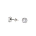 Round lobe earrings in white gold plated zircon pave in 925 silver