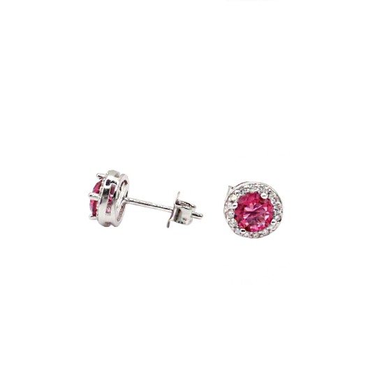 Round lobe earrings in white gold plated zircon pave in 925 silver