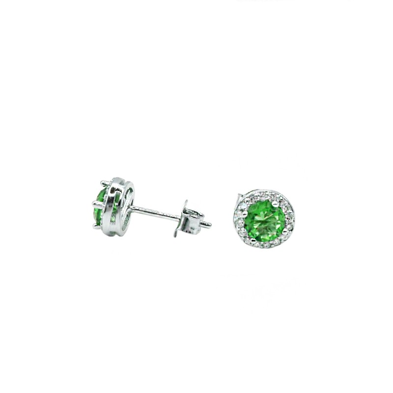 Round lobe earrings in white gold plated zircon pave in 925 silver