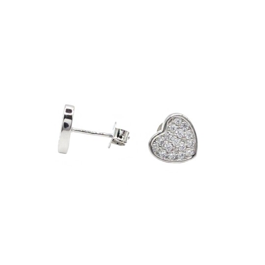 Orecchini a lobo cuore pavé di zirconi bianchi placcato oro bianco in argento 925