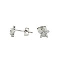 White gold plated white zircon flower stud earrings in 925 silver
