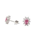 Orecchini al lobo zircone rosso ovale in cornice di zirconi bianchi placcati oro bianco in argento 925