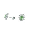 Orecchini al lobo zircone verde ovale in cornice di zirconi bianchi placcati oro bianco in argento 925