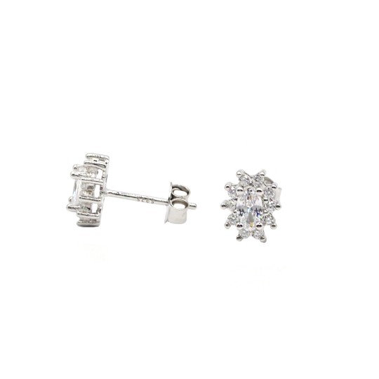 Orecchini al lobo zircone bianco ovale in cornice di zirconi bianchi placcati oro bianco in argento 925