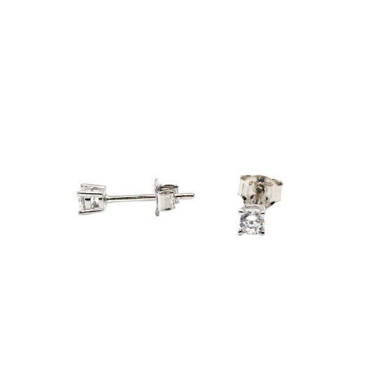 Orecchini punto luce con zircone bianco da 3 mm placcati oro bianco in argento 925