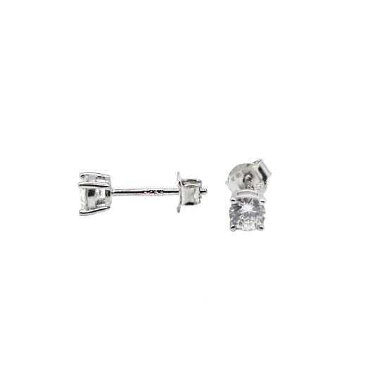 Orecchini punto luce con zircone bianco da 4 mm placcati oro bianco in argento 925
