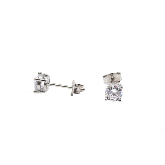 Orecchini punto luce con zircone bianco da 5 mm placcati oro bianco in argento 925