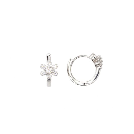 White semi-zircon hoop earrings with eye with pupil in turquoise paste and yellow gold plated snap closure in 925 silver