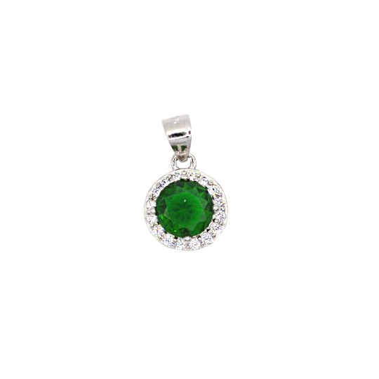 Round red zircon pendant in a white gold plated white zircon frame in 925 silver