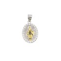 Ciondolo medaglia miracolosa placcato oro bianco con madonna placcata oro giallo su base zirconata bianca placcata