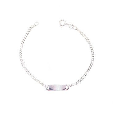 Bracciale maglia a catena con targa centrale rettangolare placcato oro bianco in argento 925