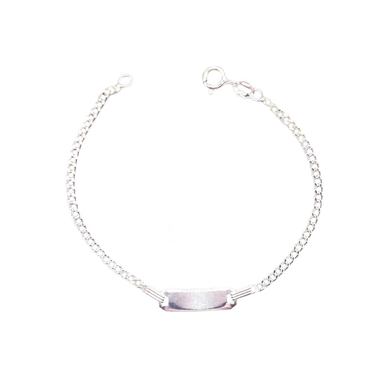 Bracciale maglia a catena con targa centrale rettangolare placcato oro bianco in argento 925