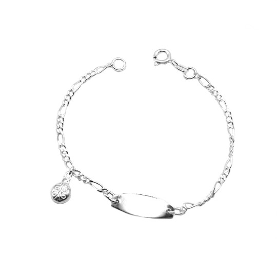 Bracciale maglia 3+1 con targa centrale tonda con coccinella pendente accoppiata placcato oro bianco in argento 925