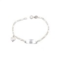 Bracciale maglia 3+1 con targa centrale tonda con cuore pendente accoppiata placcato oro bianco in argento 925