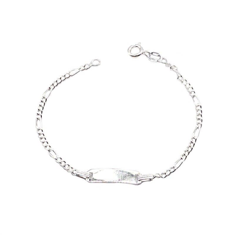 Bracciale maglia a catena 3+1 con targa centrale rettangolare placcato oro bianco in argento 925