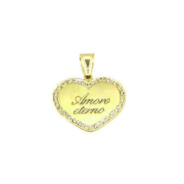 Ciondolo cuore con incisione laser in cornice di zirconi bianchi placcato oro giallo in argento 925