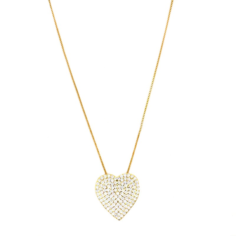 Collana cuore passante zirconato bianco placcato oro giallo in argento 925