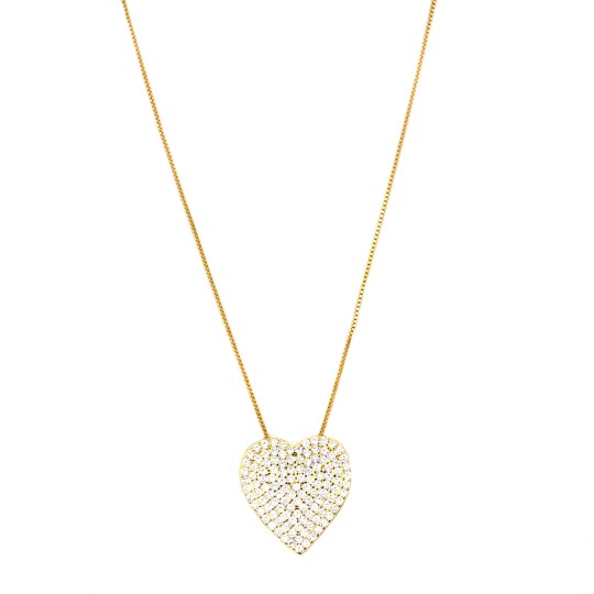 Collana cuore passante zirconato bianco placcato oro giallo in argento 925