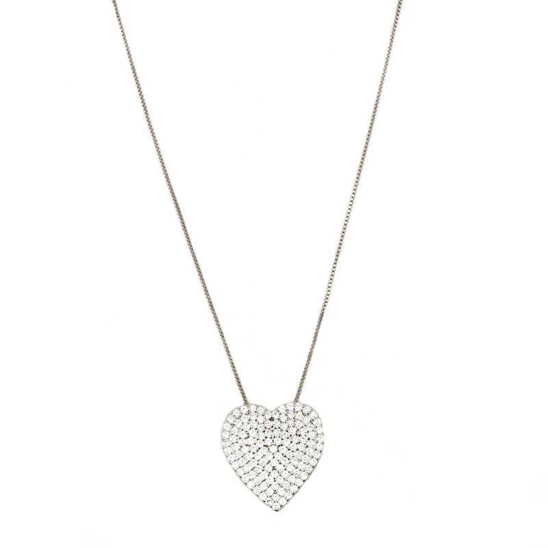 Collana cuore passante zirconato bianco placcato oro bianco in argento 925
