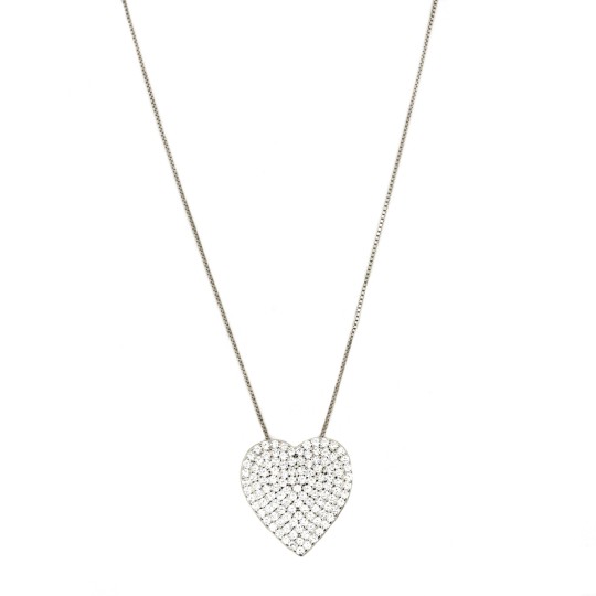 Collana cuore passante zirconato bianco placcato oro bianco in argento 925