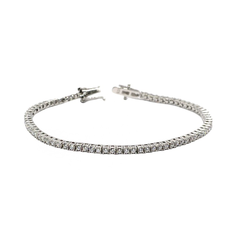Bracciale tennis placcato oro bianco con zirconi bianchi da 2 mm. in argento 925