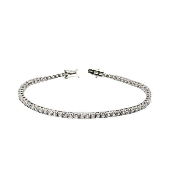 Bracciale tennis placcato oro bianco con zirconi bianchi da 2,5 mm. in argento 925