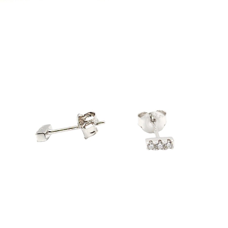Orecchini al lobo trilogy di zirconi bianchi placcati oro bianco in argento 925